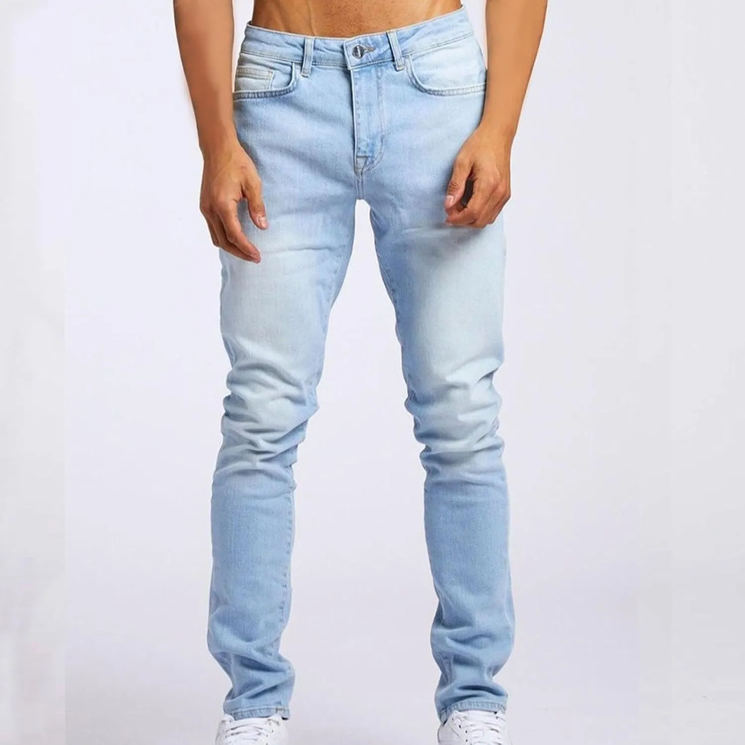 2025 Men's Casual Pants Stretchy Pleated Jeans Slim Fit Denim Pants