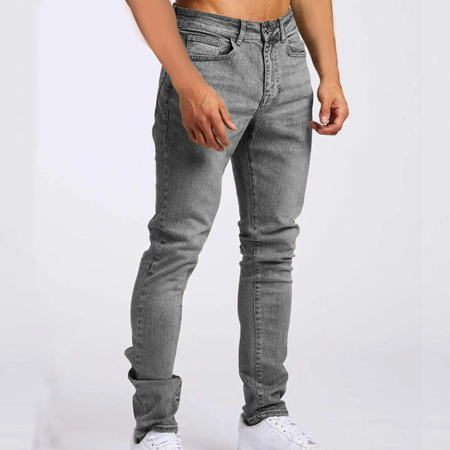 2025 Men's Casual Pants Stretchy Pleated Jeans Slim Fit Denim Pants