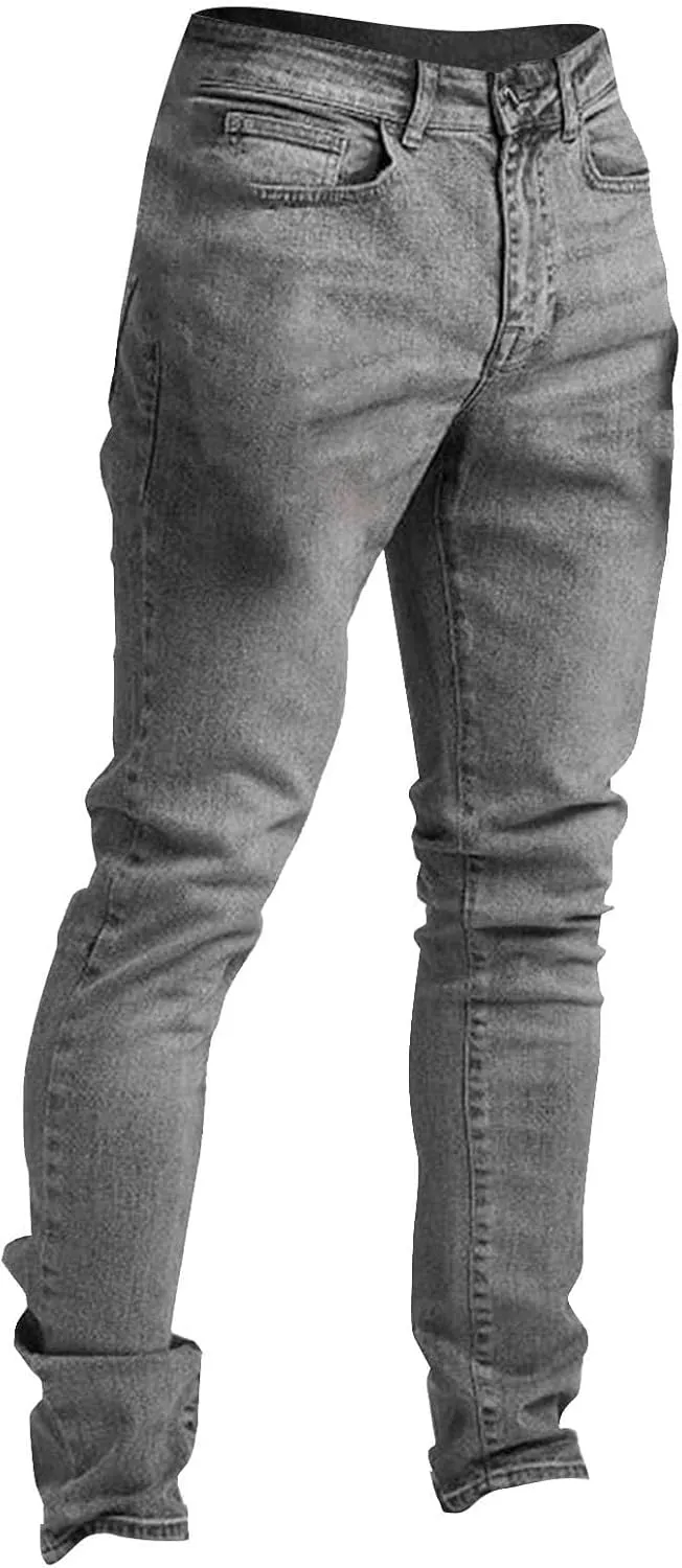 2025 Men's Casual Pants Stretchy Pleated Jeans Slim Fit Denim Pants