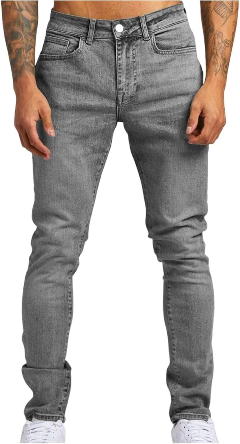 2025 Men's Casual Pants Stretchy Pleated Jeans Slim Fit Denim Pants