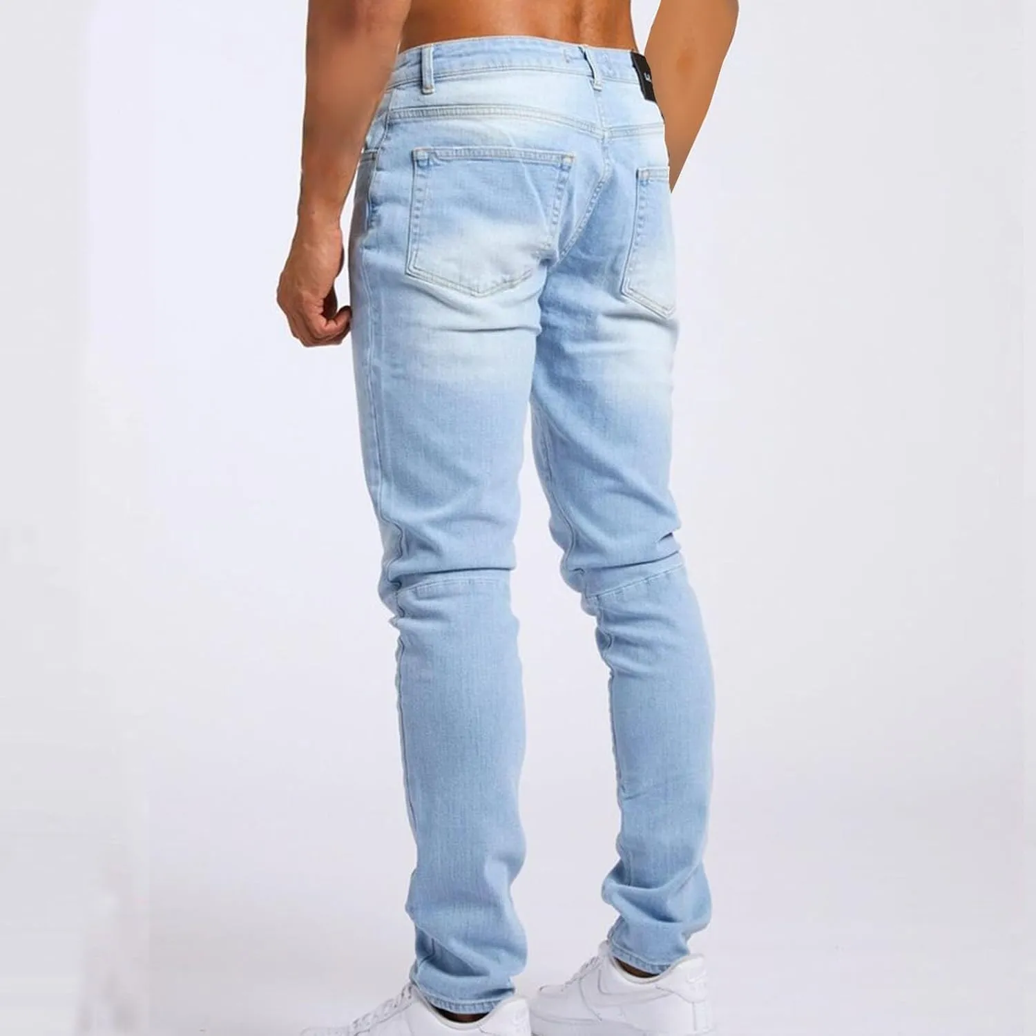 2025 Men's Casual Pants Stretchy Pleated Jeans Slim Fit Denim Pants