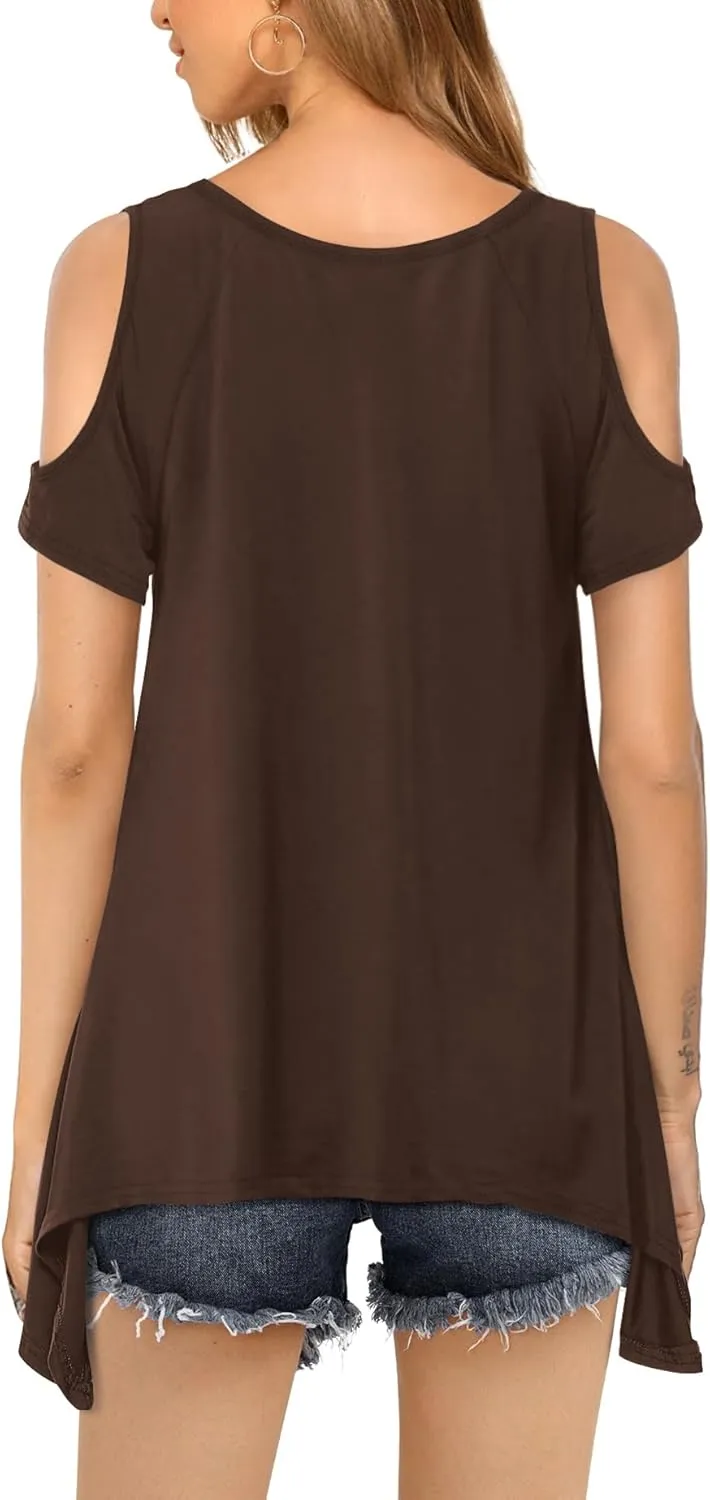 Beluring Womens Cold Shoulder Tops Summer Short Sleeve V Neck Casual Tunic Tee Shirts