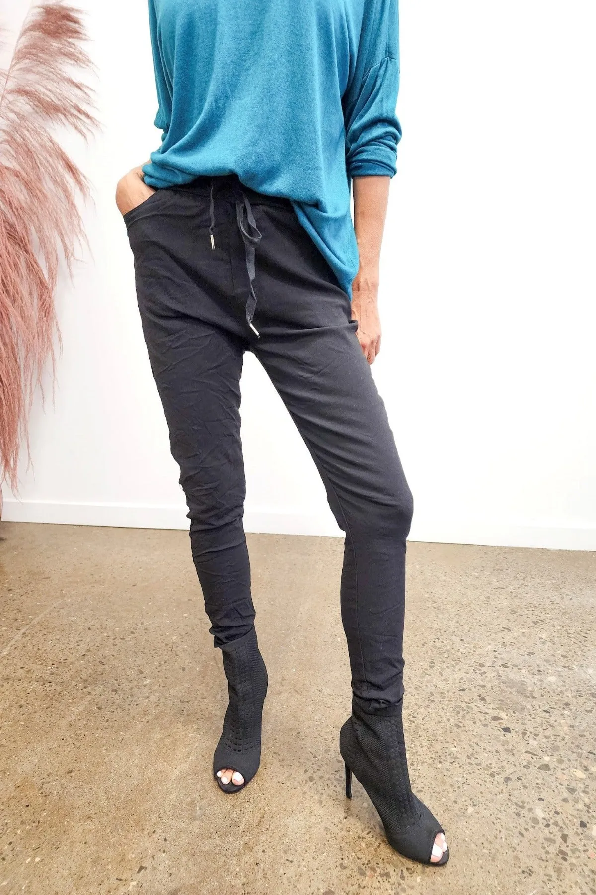 Black Crinkle Joggers