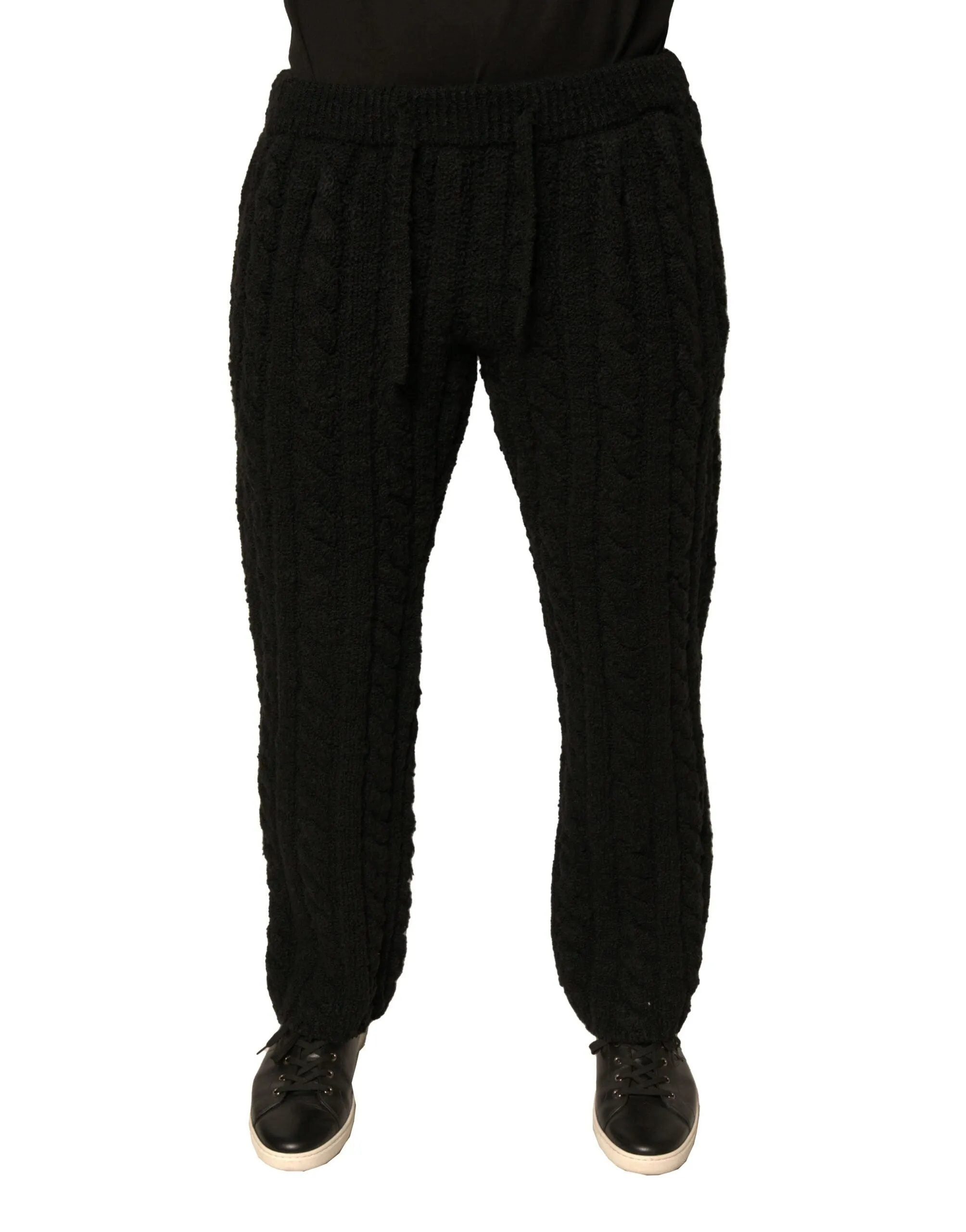 Black Wool Knitted Skinny Pants