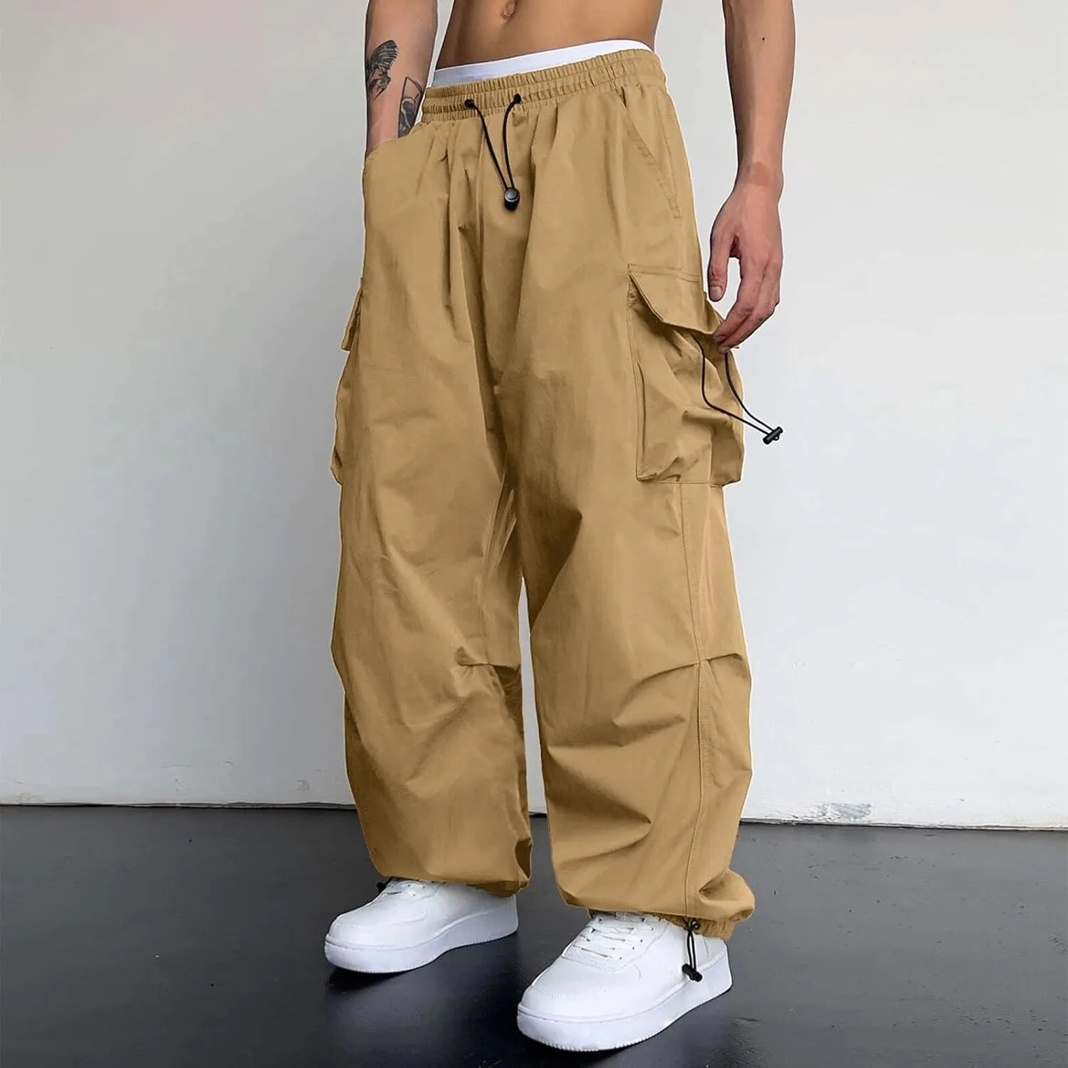 Cargo Pant for Men Stretchy Casual Joggers Elasticated Waist Jogging Work Pant Multi Pockets