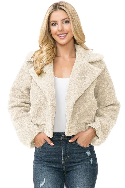 Casual Long Sleeve Faux Fur Jacket