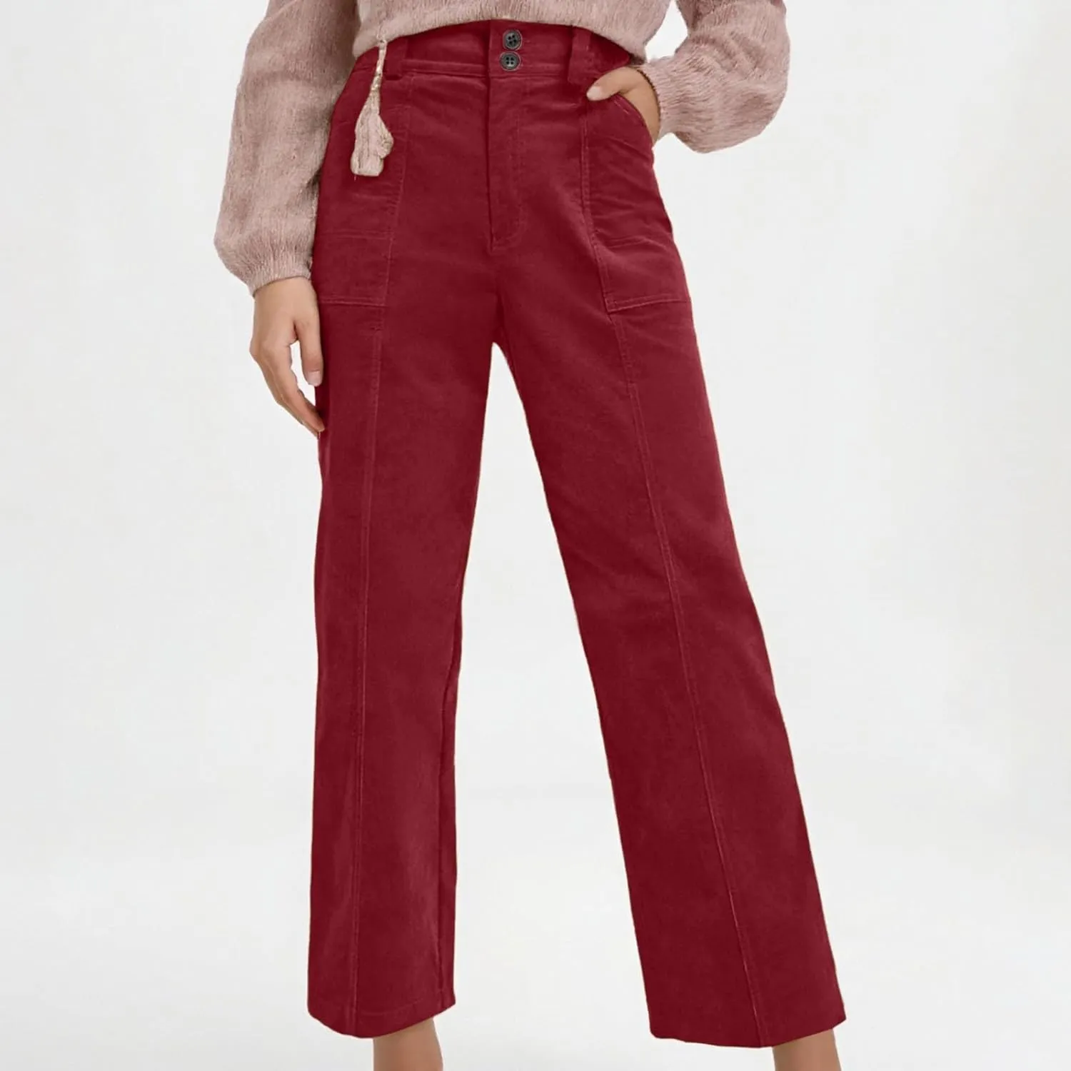 Casual Pants for Women 2025 Summer Straight Wide Leg Stretchy High Waist Solid Color Pants Trendy Baggy Loose Trousers
