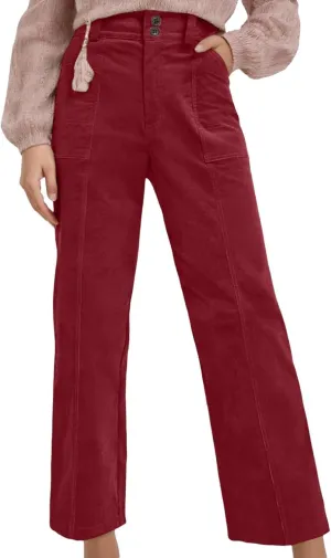 Casual Pants for Women 2025 Summer Straight Wide Leg Stretchy High Waist Solid Color Pants Trendy Baggy Loose Trousers