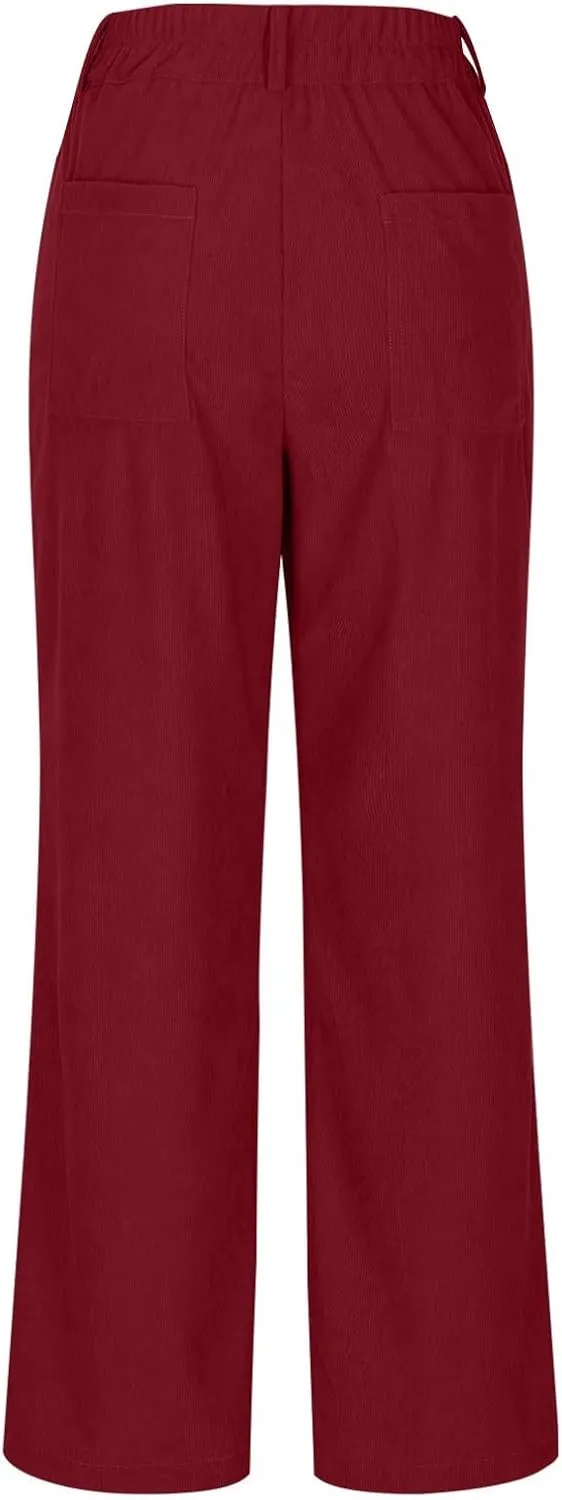Casual Pants for Women 2025 Summer Straight Wide Leg Stretchy High Waist Solid Color Pants Trendy Baggy Loose Trousers