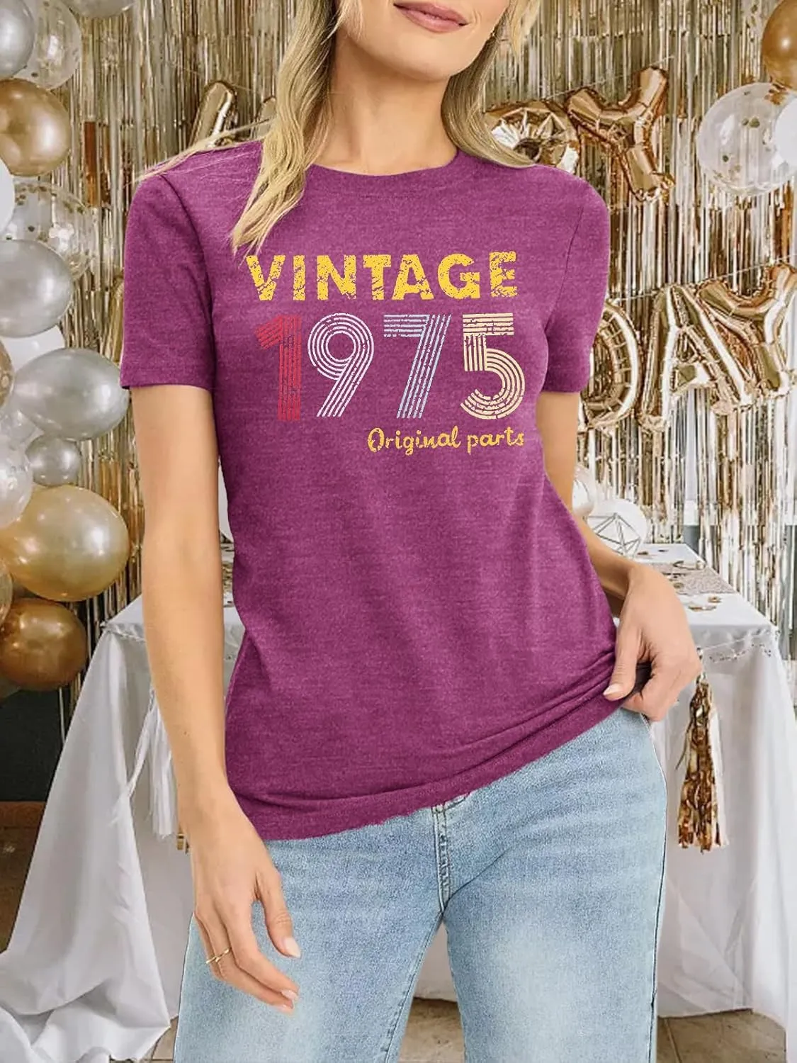 Chulianyouhuo 50th Birthday Gift for Women Vintage 1975 T Shirt Funny Letter Print Party Tops Casual Short Sleeve Tees