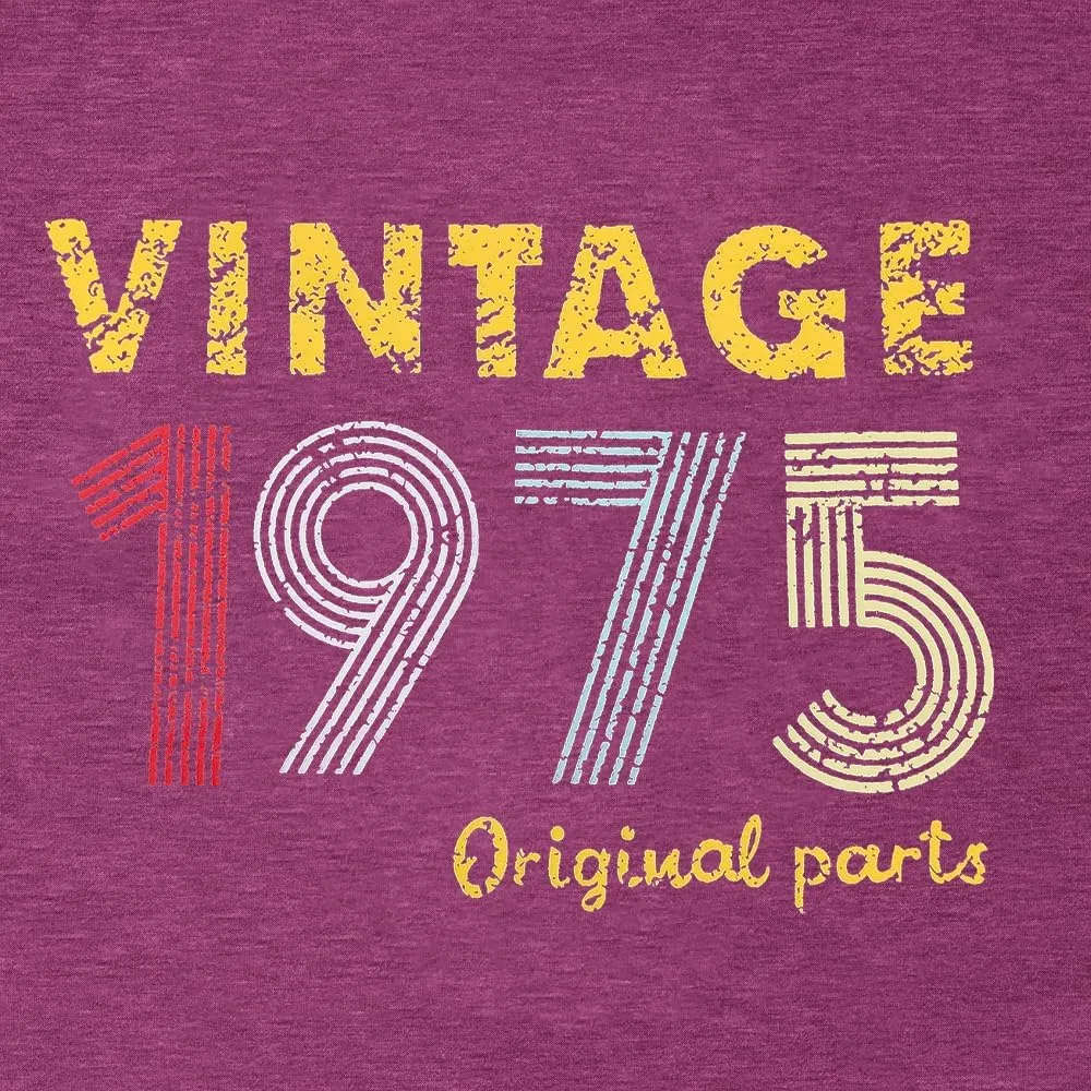 Chulianyouhuo 50th Birthday Gift for Women Vintage 1975 T Shirt Funny Letter Print Party Tops Casual Short Sleeve Tees