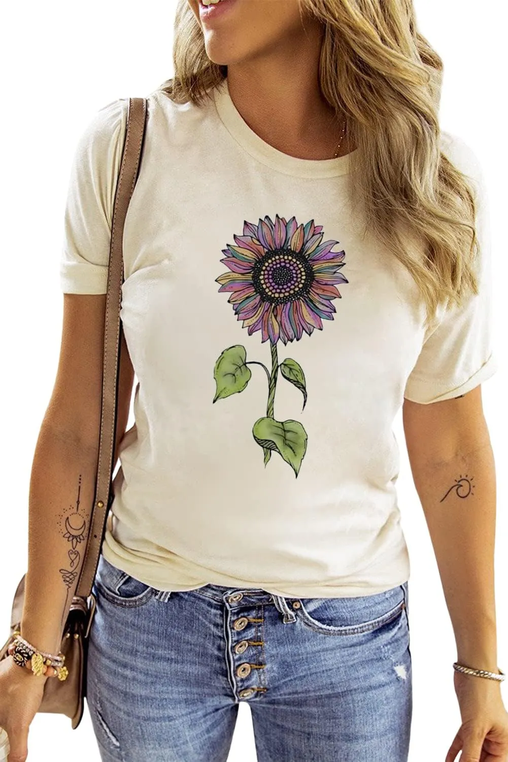 Chulianyouhuo Sunflower Graphic Shirt for Women Cute Flower Short Sleeve Ladies Tee Tops Teen Girls Casual T Shirt