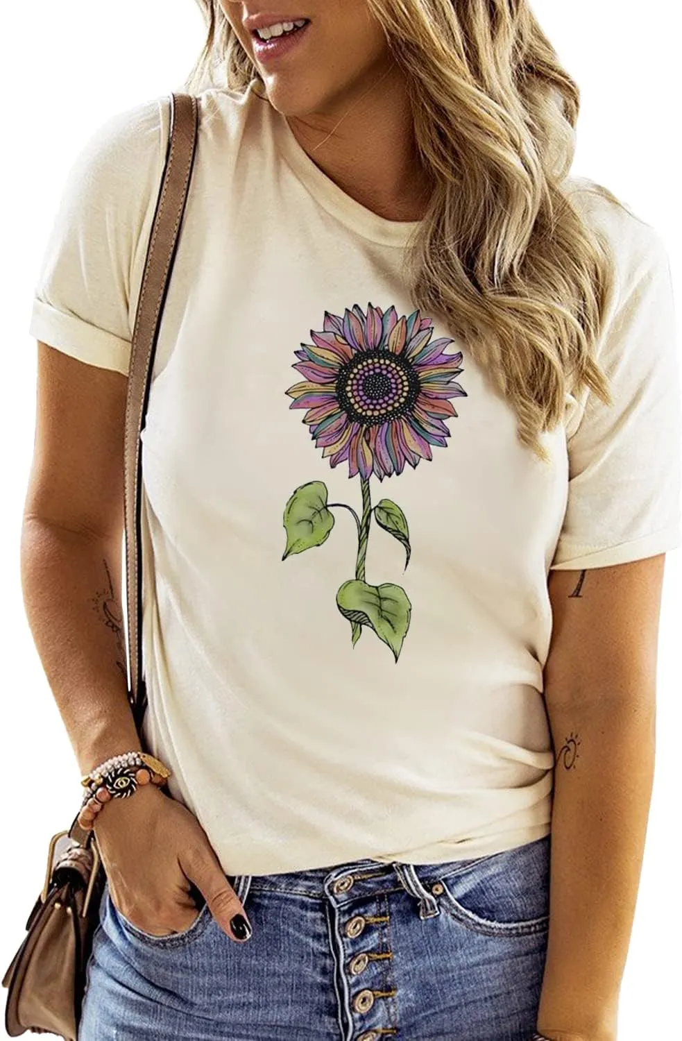 Chulianyouhuo Sunflower Graphic Shirt for Women Cute Flower Short Sleeve Ladies Tee Tops Teen Girls Casual T Shirt