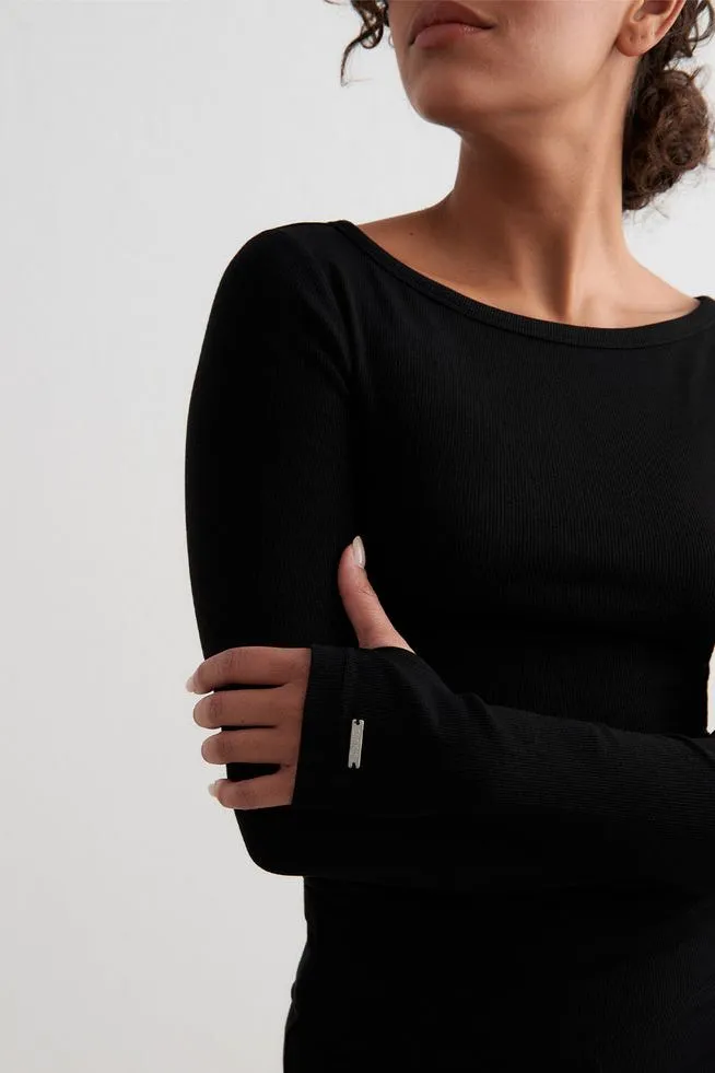 Ease Ribbed Long Sleeve Top | Black