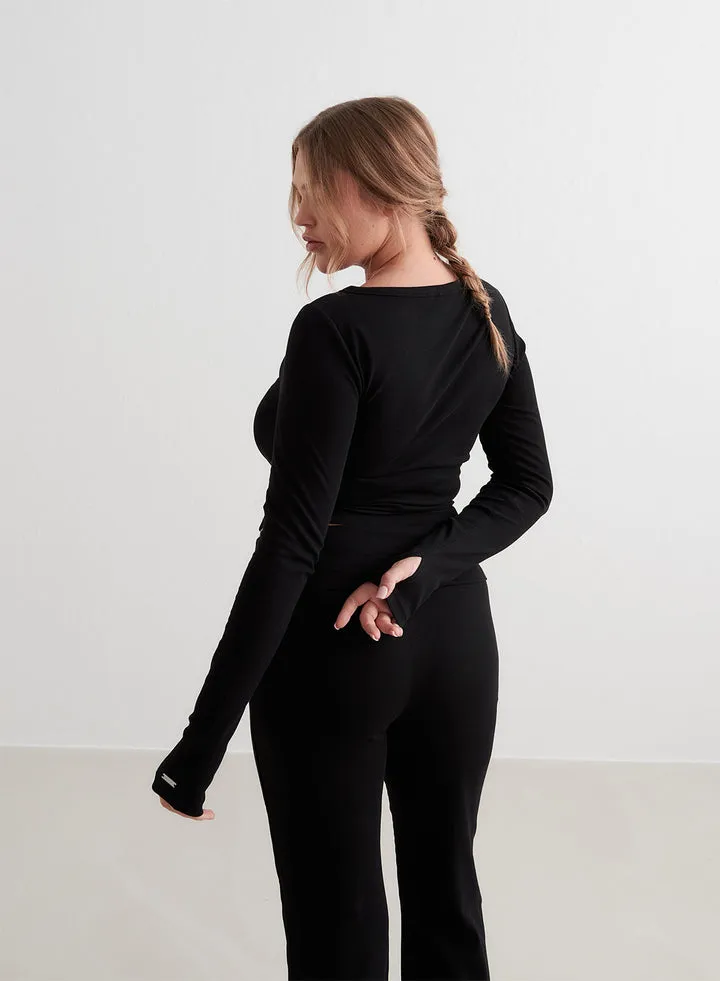 Ease Ribbed Long Sleeve Top | Black