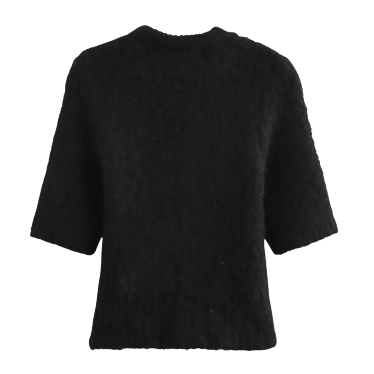Elegant Black Knitted Top with Sheer Bow