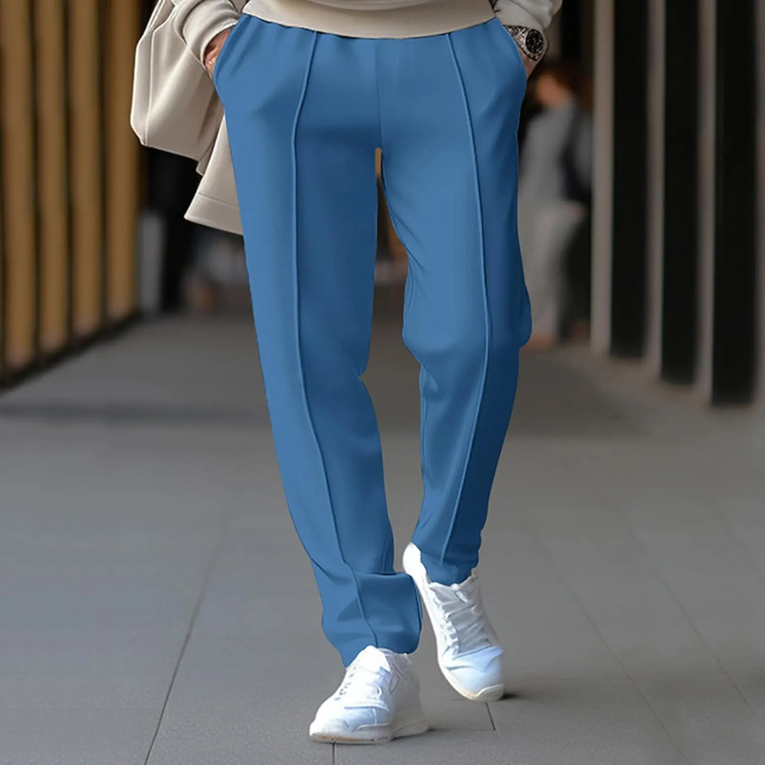 Finelylove Mens Sweatpants Stretchy Lightweight Workout Pants Pleated Front Tapered Leisure Trousers with Pockets