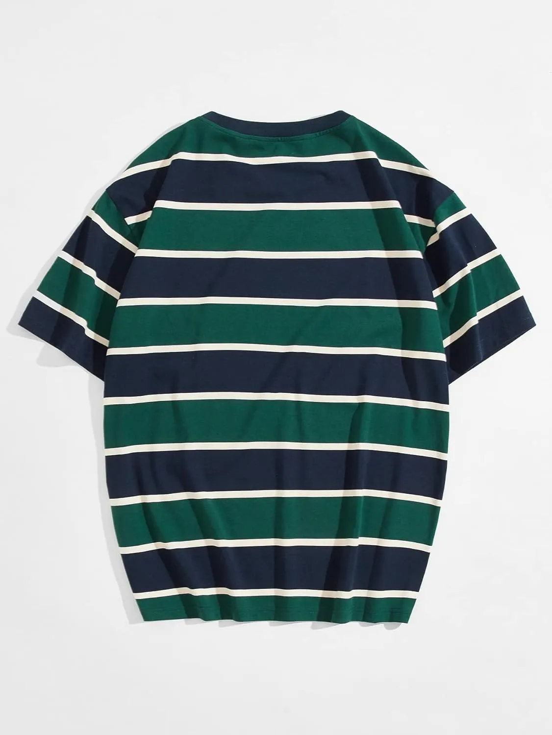 Floerns Men's Striped Print Drop Shoulder Short Sleeve Casual Tee Shirt