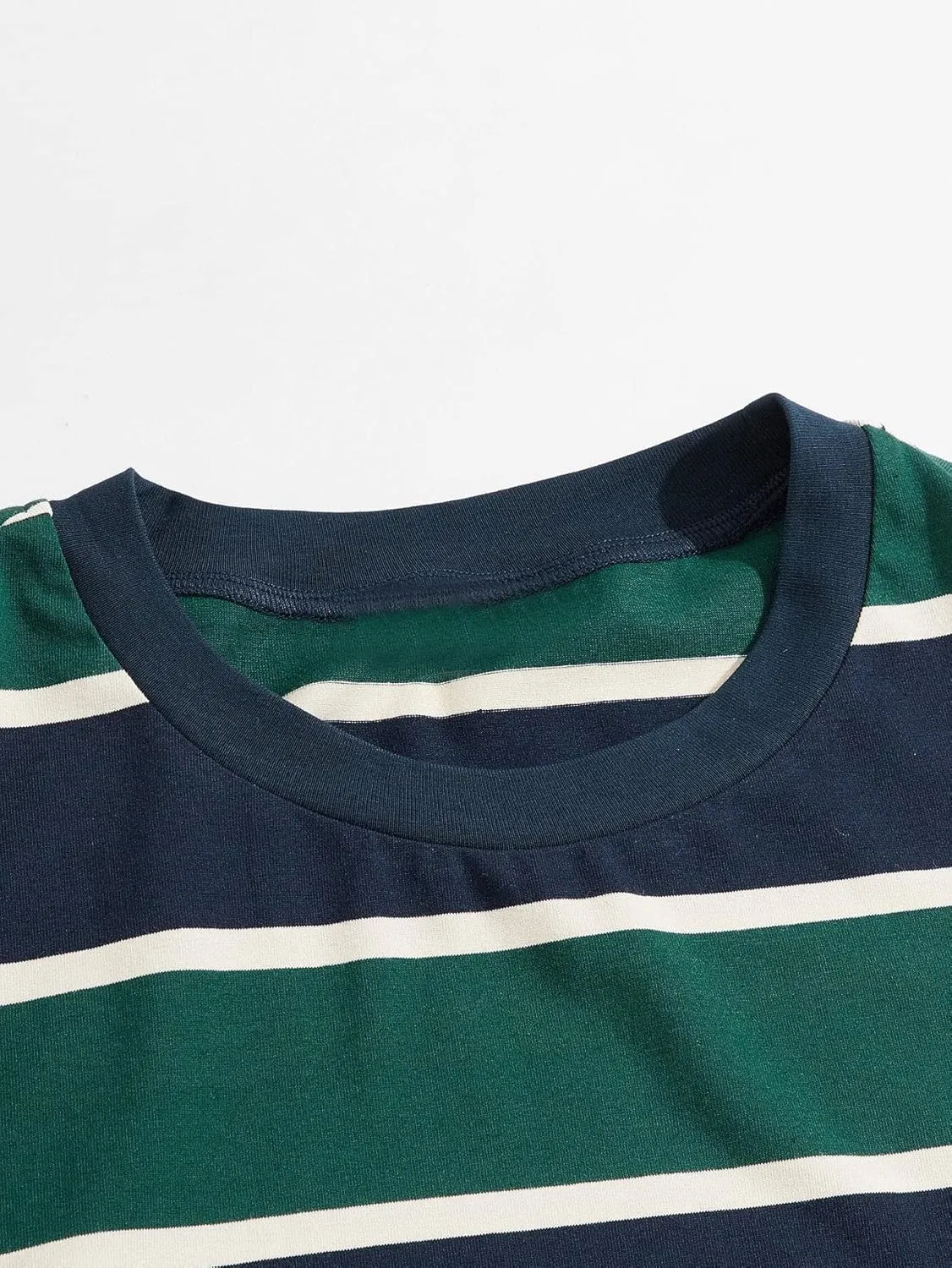 Floerns Men's Striped Print Drop Shoulder Short Sleeve Casual Tee Shirt