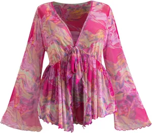 Floerns Women's Plus Size V Neck Flare Sleeve Tie Front Boho Peplum Tee Shirt