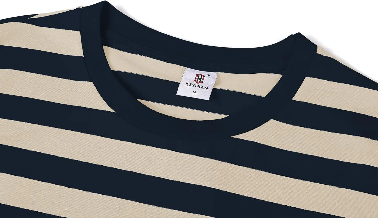 KESIHAN Men's Casual Striped Shirts Crewneck Long Sleeve Basic T-Shirt Basic Daily Work Stripe Tee Tops