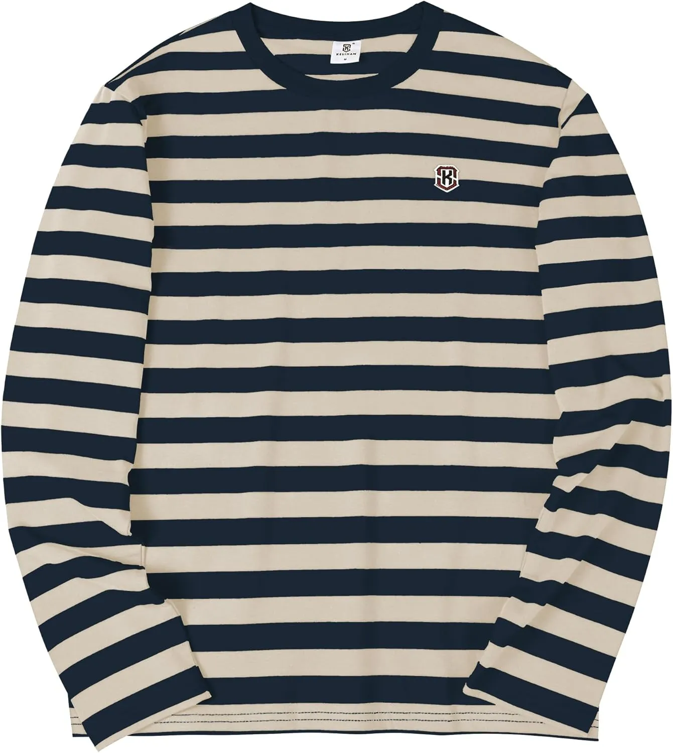 KESIHAN Men's Casual Striped Shirts Crewneck Long Sleeve Basic T-Shirt Basic Daily Work Stripe Tee Tops