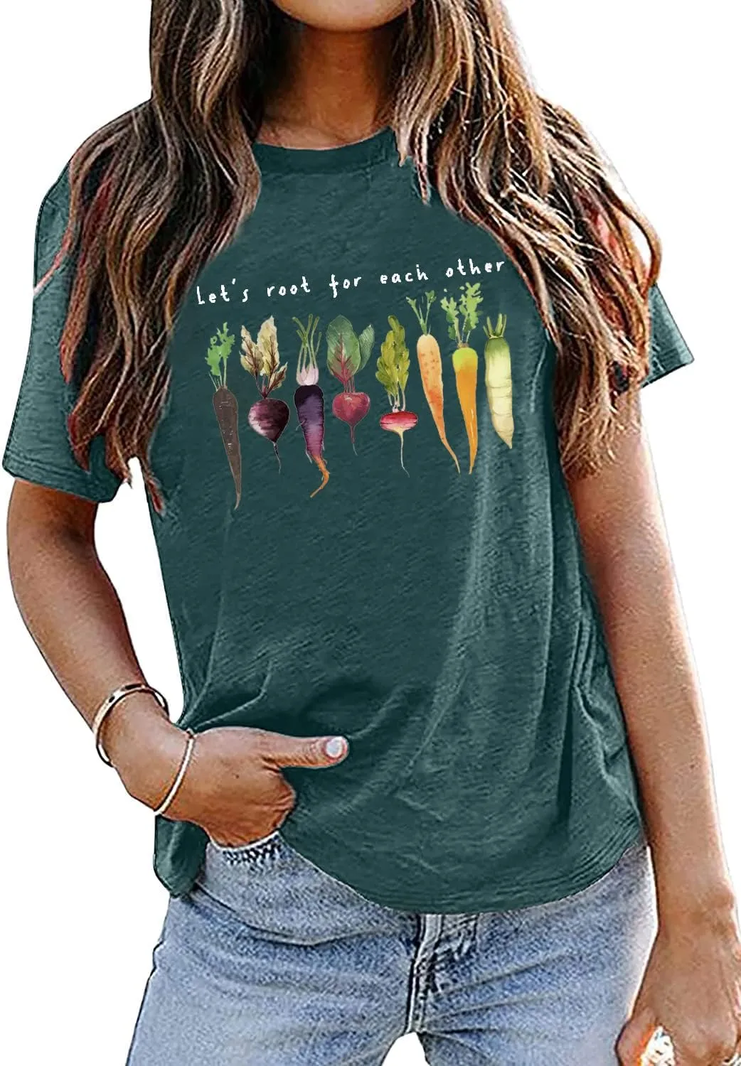 Let's Root for Each Other Plants Shirt for Women Novelty Vegetable Graphic Gardening Tees Funny Plant Lover T-Shirt