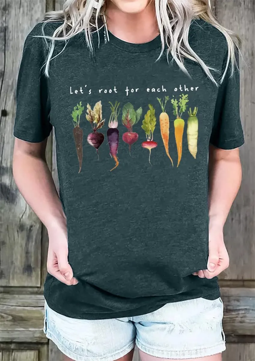 Let's Root for Each Other Plants Shirt for Women Novelty Vegetable Graphic Gardening Tees Funny Plant Lover T-Shirt