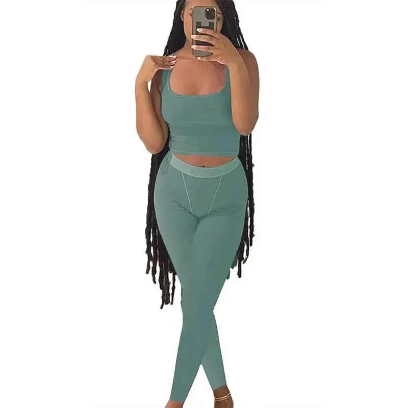 Lounge Wear Ribbed Casual 2 Piece Summer Shorts Set For Women  Sleeve Top Elastic Leggings Outfits