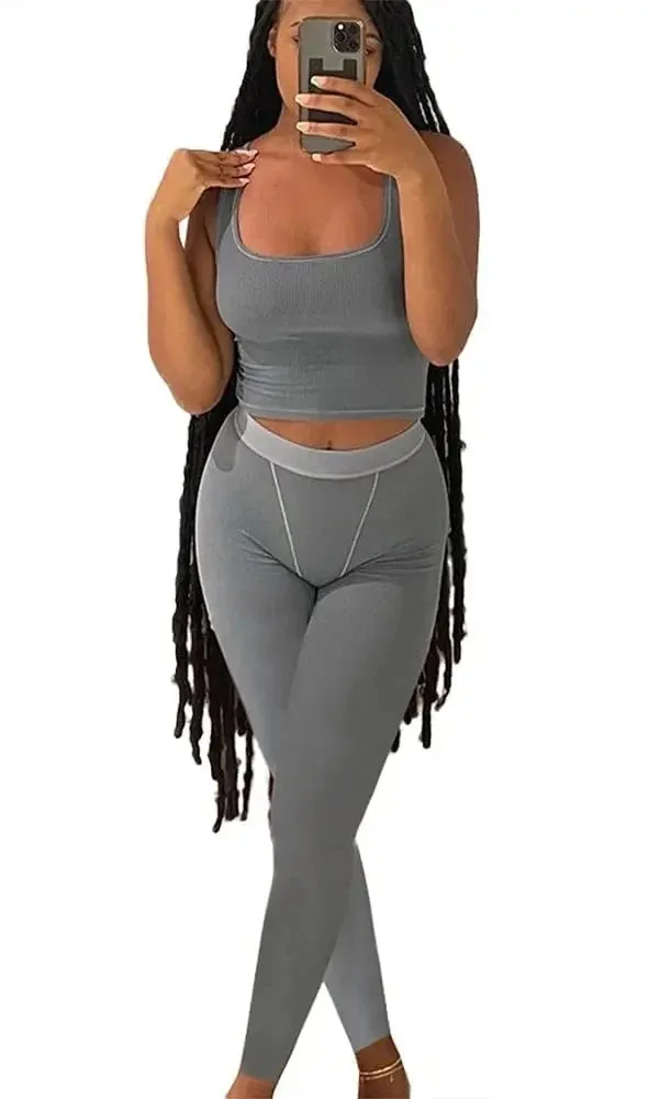 Lounge Wear Ribbed Casual 2 Piece Summer Shorts Set For Women  Sleeve Top Elastic Leggings Outfits