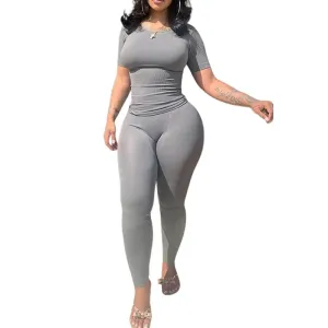 Lounge Wear Ribbed Casual 2 Piece Summer Shorts Set For Women  Sleeve Top Elastic Leggings Outfits