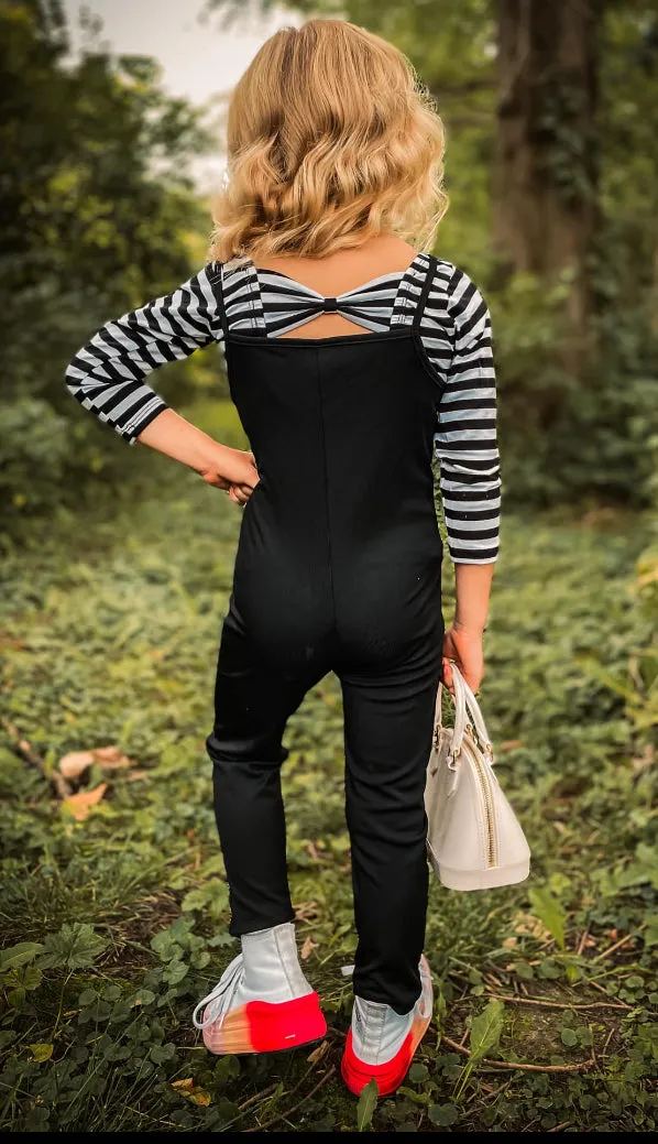 L/S Bowback Top ~ Blk/White Stripes