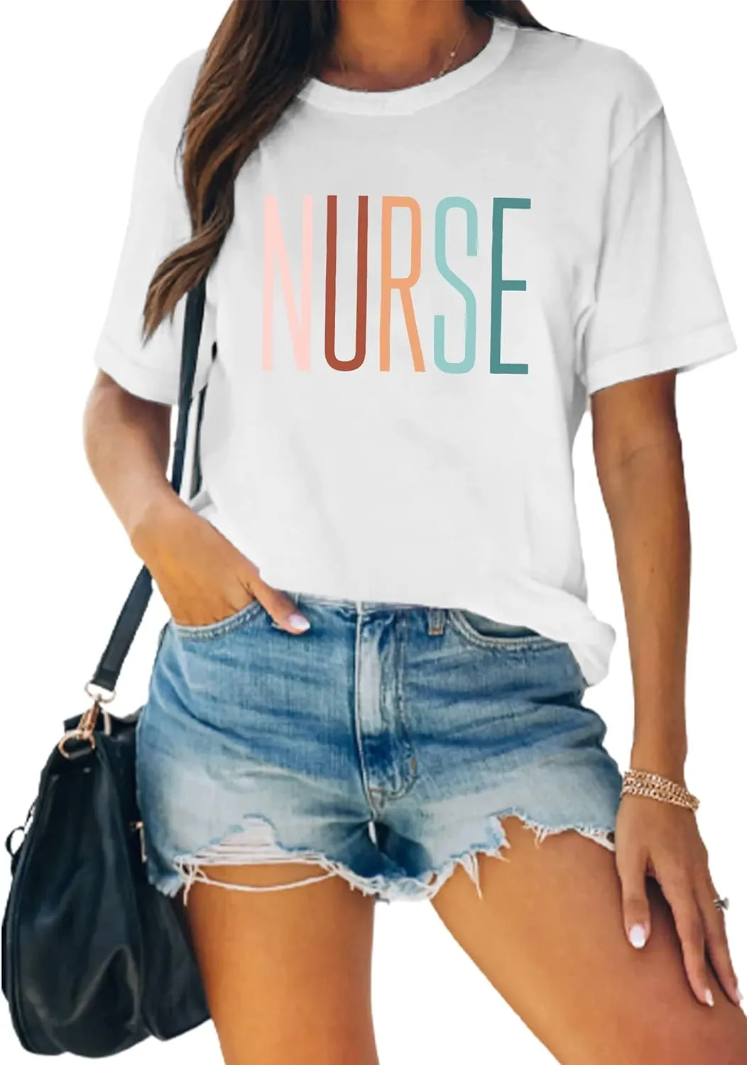 MAIHUN Women Nurse Life Shirt Nurse Letter Print Tee Tops Nurse Day Gifts Shirts Inspirational Short Sleeve
