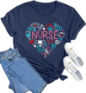 MAIHUN Women Nurse Life Shirt Nurse Letter Print Tee Tops Nurse Day Gifts Shirts Inspirational Short Sleeve