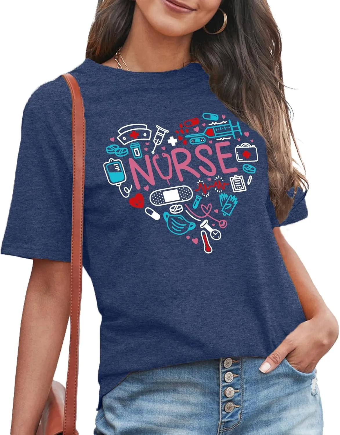 MAIHUN Women Nurse Life Shirt Nurse Letter Print Tee Tops Nurse Day Gifts Shirts Inspirational Short Sleeve