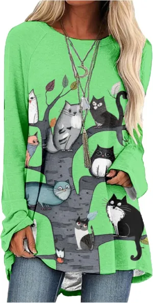 MARSVOVO Women's Long Sleeve Cat Sweatshirt Pullover Cute Cats Lover 3D Graphic Sweatshirts Crewneck Casual Loose Shirts