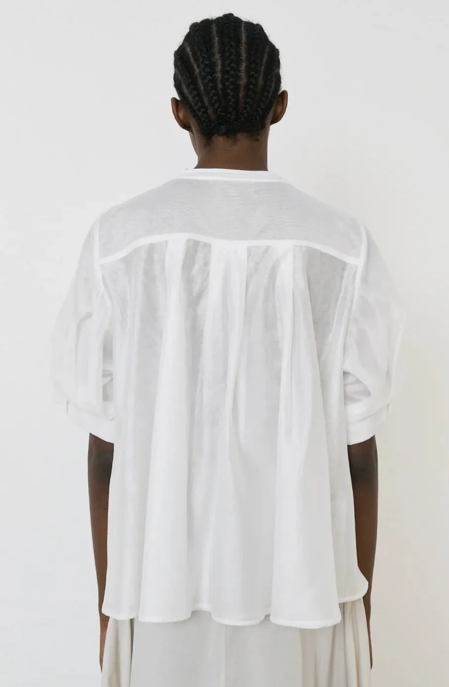 MeiMeiJ Round Neck Puff White Top