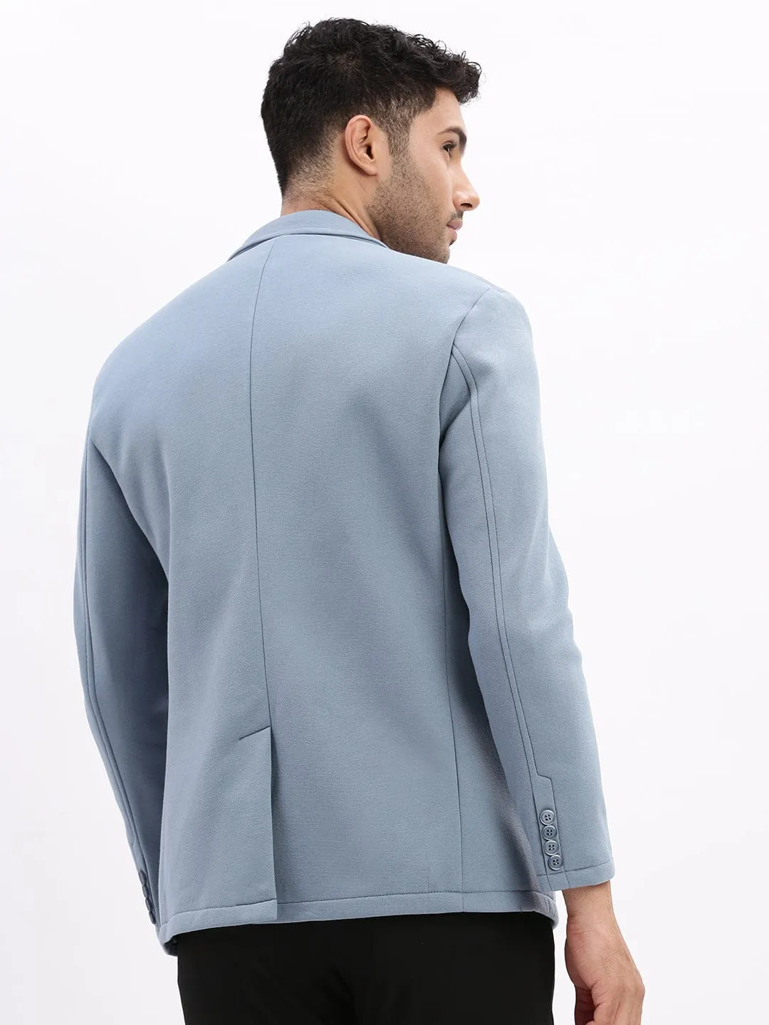 Men Blue Slim-Fit Single Breasted Casual Blazers