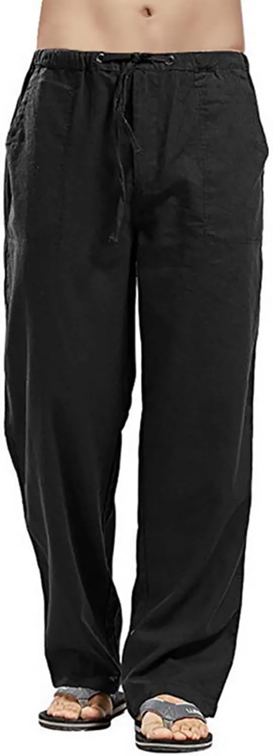 Men's Casual Loose Fit Straight-Legs Stretchy Waist Beach Pants