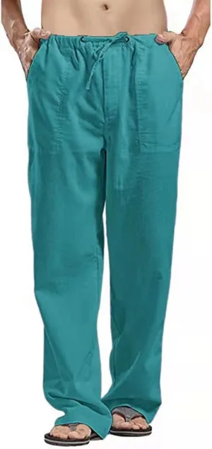 Men's Casual Loose Fit Straight-Legs Stretchy Waist Beach Pants