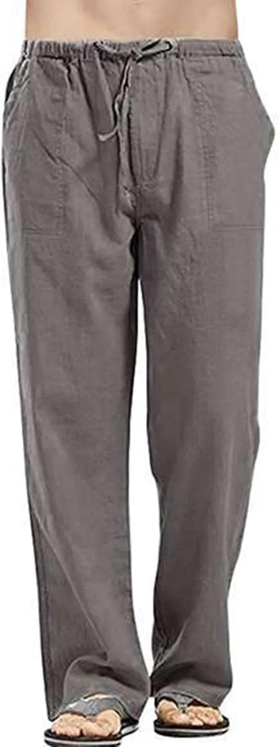 Men's Casual Loose Fit Straight-Legs Stretchy Waist Beach Pants