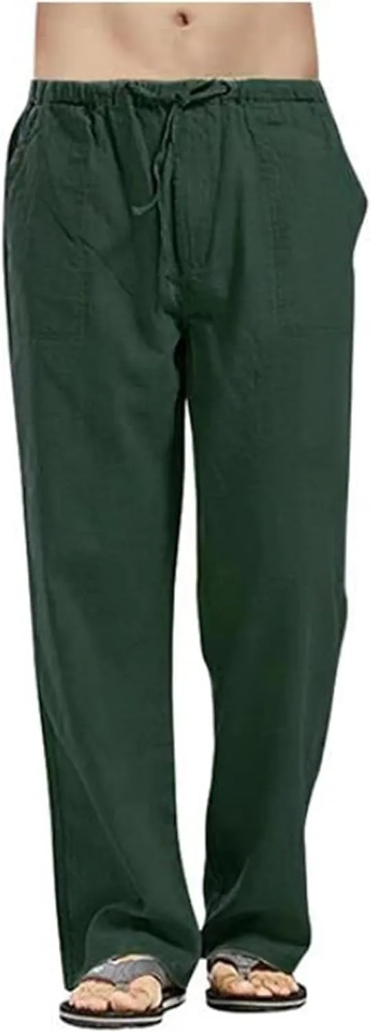 Men's Casual Loose Fit Straight-Legs Stretchy Waist Beach Pants