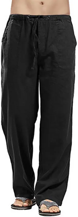 Men's Casual Loose Fit Straight-Legs Stretchy Waist Beach Pants