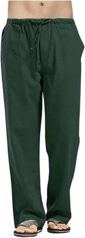 Men's Casual Loose Fit Straight-Legs Stretchy Waist Beach Pants