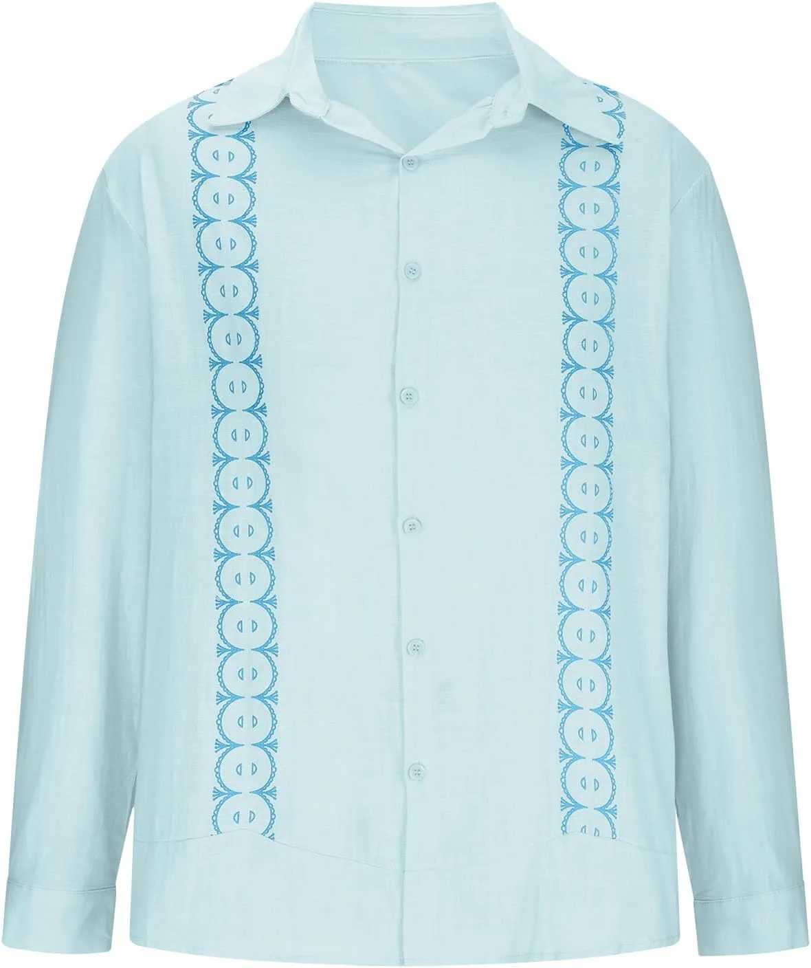 Men's Cuban Guayabera Shirts - Casual Long Sleeve Cotton Linen Button Down Shirt Summer Regular Fit Beach Tops