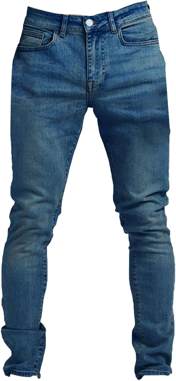 Mens Slim Fit Stretch Skinny Jeans Casual Jogger Pants Ripped Destroyed Stretchy Knee Holes Tapered Leg Denim Sweatpants