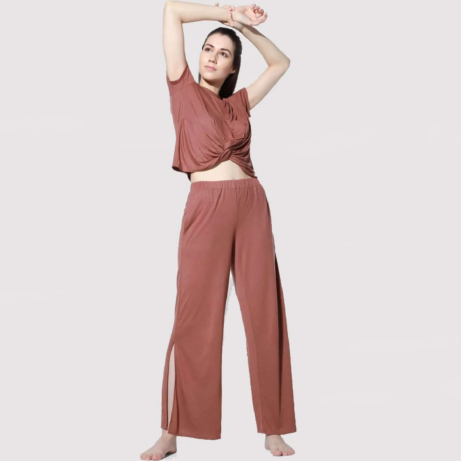 Modal Lounge Pants With Slit Cognac