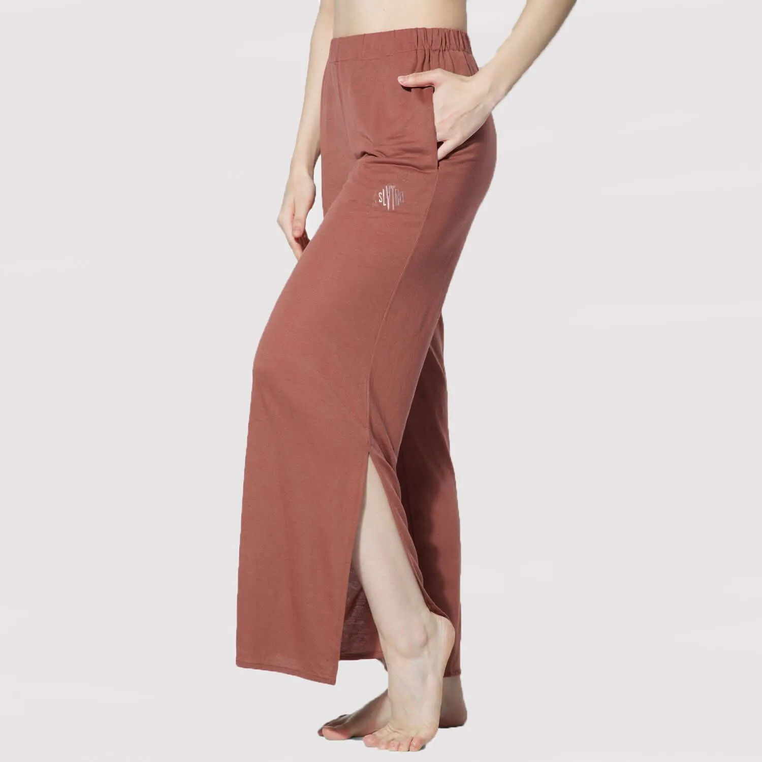 Modal Lounge Pants With Slit Cognac
