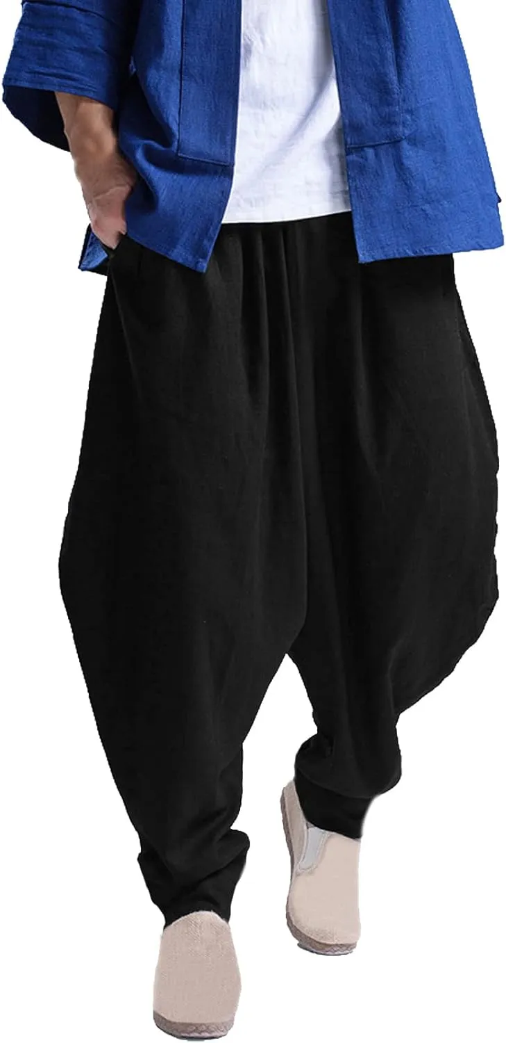 ONTTNO Men's Harem Pants Loose Stretchy Waist Casual Hippie Trousers
