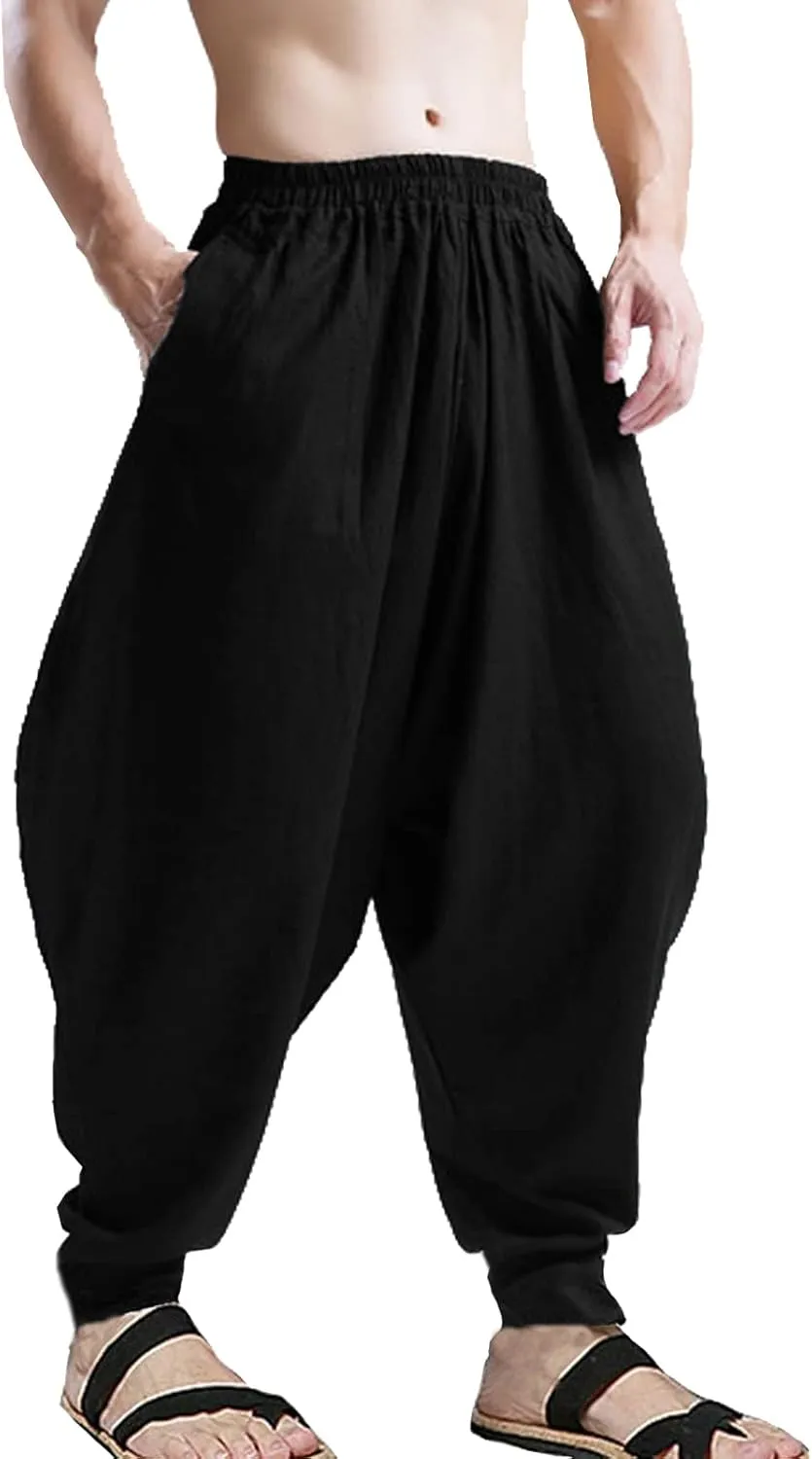 ONTTNO Men's Harem Pants Loose Stretchy Waist Casual Hippie Trousers
